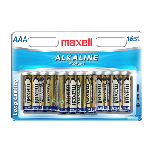 Maxell Alkaline AAA Batteries | Pack of 16 (Model: 723472).