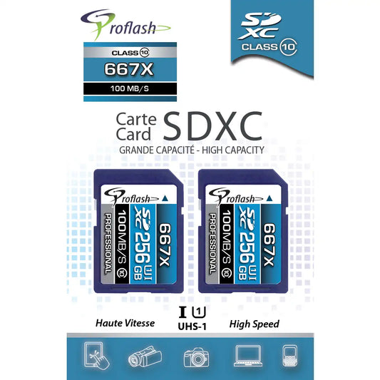 Proflash Memory Card SDXC 256GB 2 Pack  Class 10 USH-I U1100 MB/s  /  7831