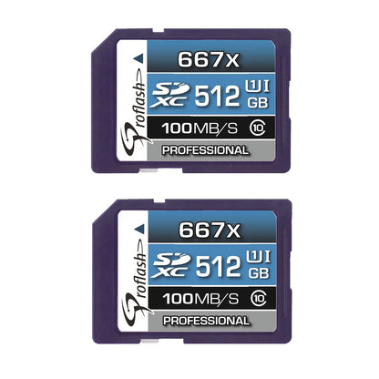 Proflash Memory Card SDXC 512GB 2 Pack  Class 10 USH-I U1100 MB/s  /  7833