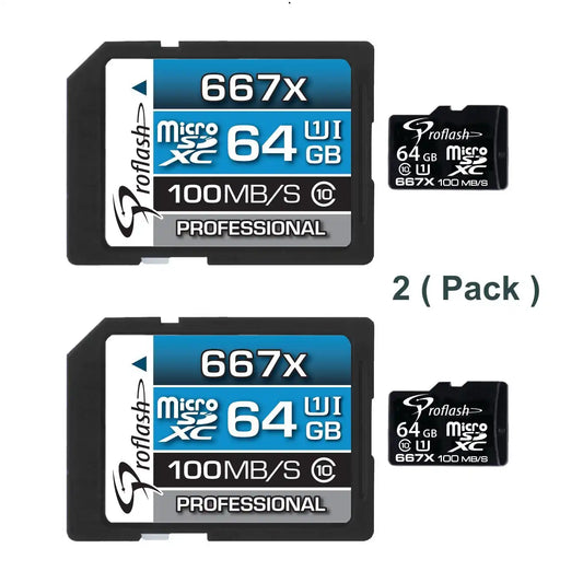 Proflash Memory Card Micro-SDXC 64GB 2 Pack  Class 10 UHS-I U1 100 MB/s With Adapter  /  8008