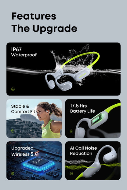 Langsdom Open-Ear Bone Conduction Headphones – Waterproof, Bluetooth 5.4, 32GB Storage, Touch Control - LG-BE19