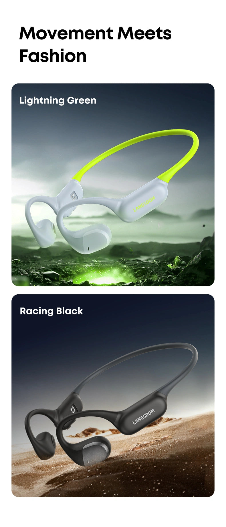 Langsdom Open-Ear Bone Conduction Headphones – Waterproof, Bluetooth 5.4, 32GB Storage, Touch Control - LG-BE19