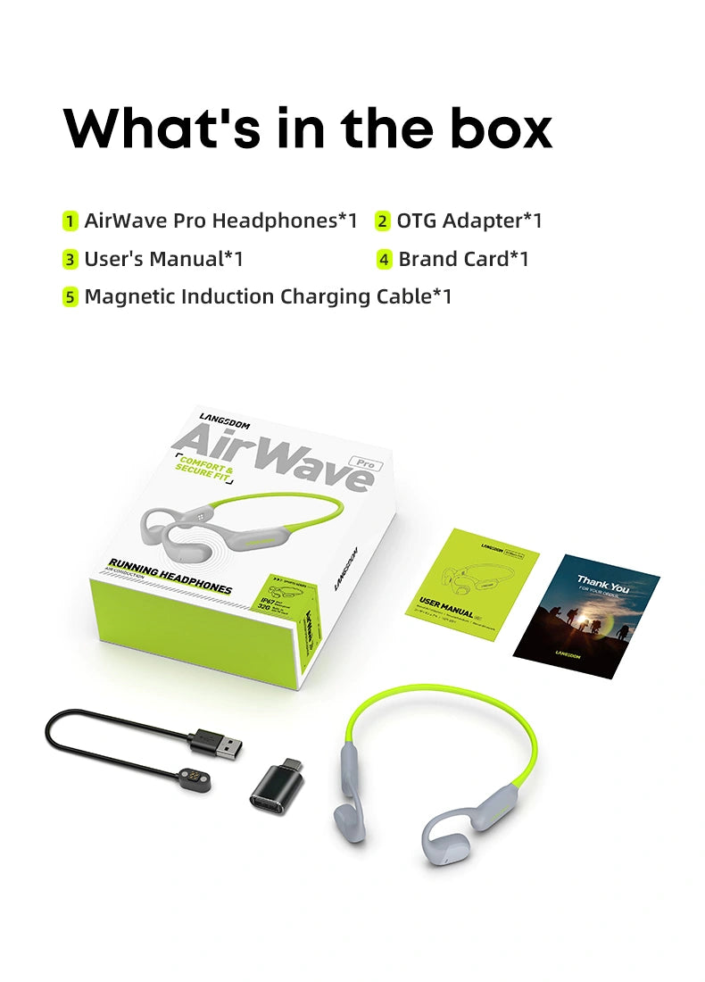 Langsdom Open-Ear Bone Conduction Headphones – Waterproof, Bluetooth 5.4, 32GB Storage, Touch Control - LG-BE19