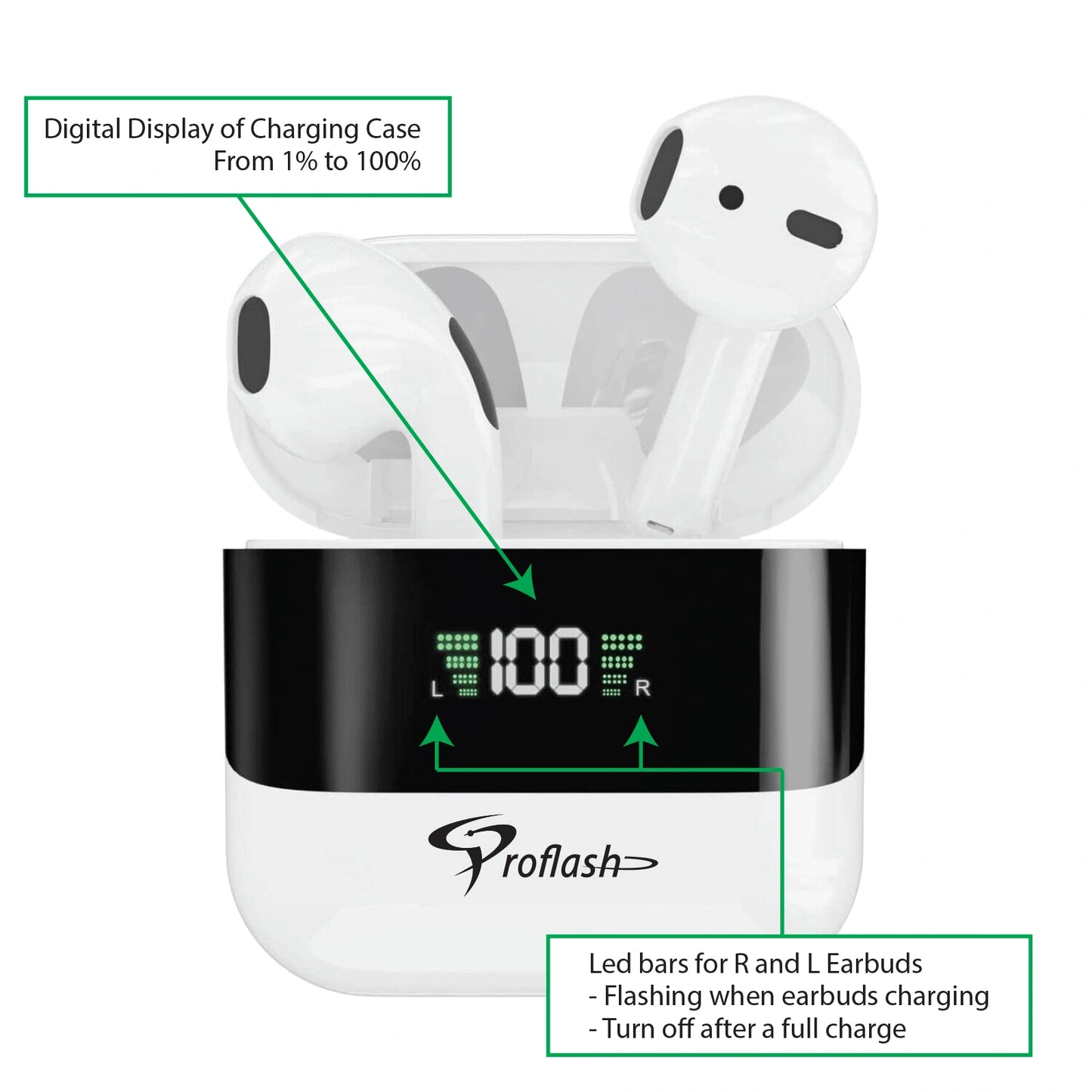 Proflash Wireless Earphones With Smart Display - Model: BT-008