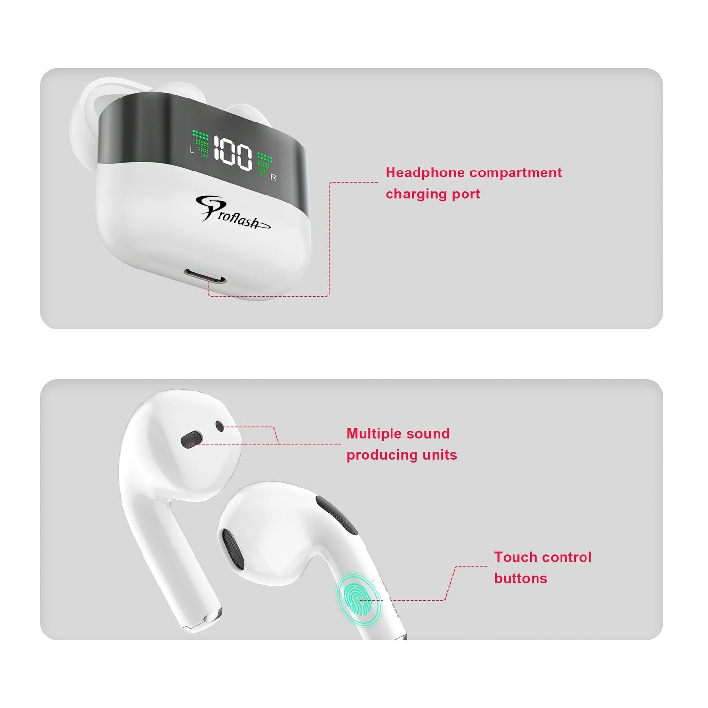 Proflash Wireless Earphones With Smart Display - Model: BT-008