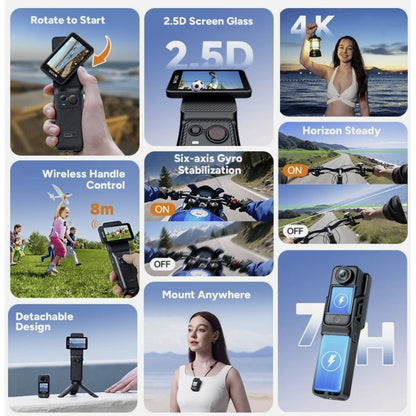 SJCAM C400 Action Camera – 3-in-1 Detachable Handheld Design, 4K Ultra HD, 6-Axis Gyro Stabilization, Rotatable Screen, 7H+ Battery Lif