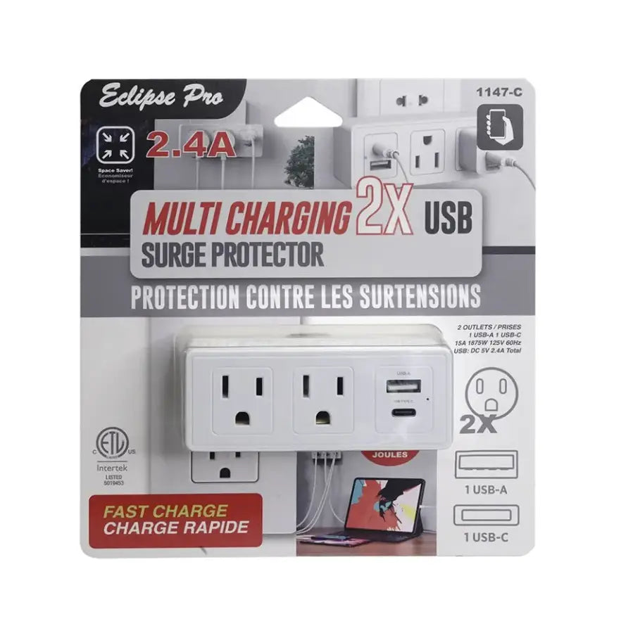 Adaptateur mural à 2 prises avec ports de chargement USB/USB-C