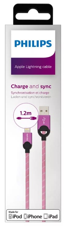 Philips USB-A Male To Lightning MFI Cable 1.2.m / 3.9Ft Pink - DLC2608R/97