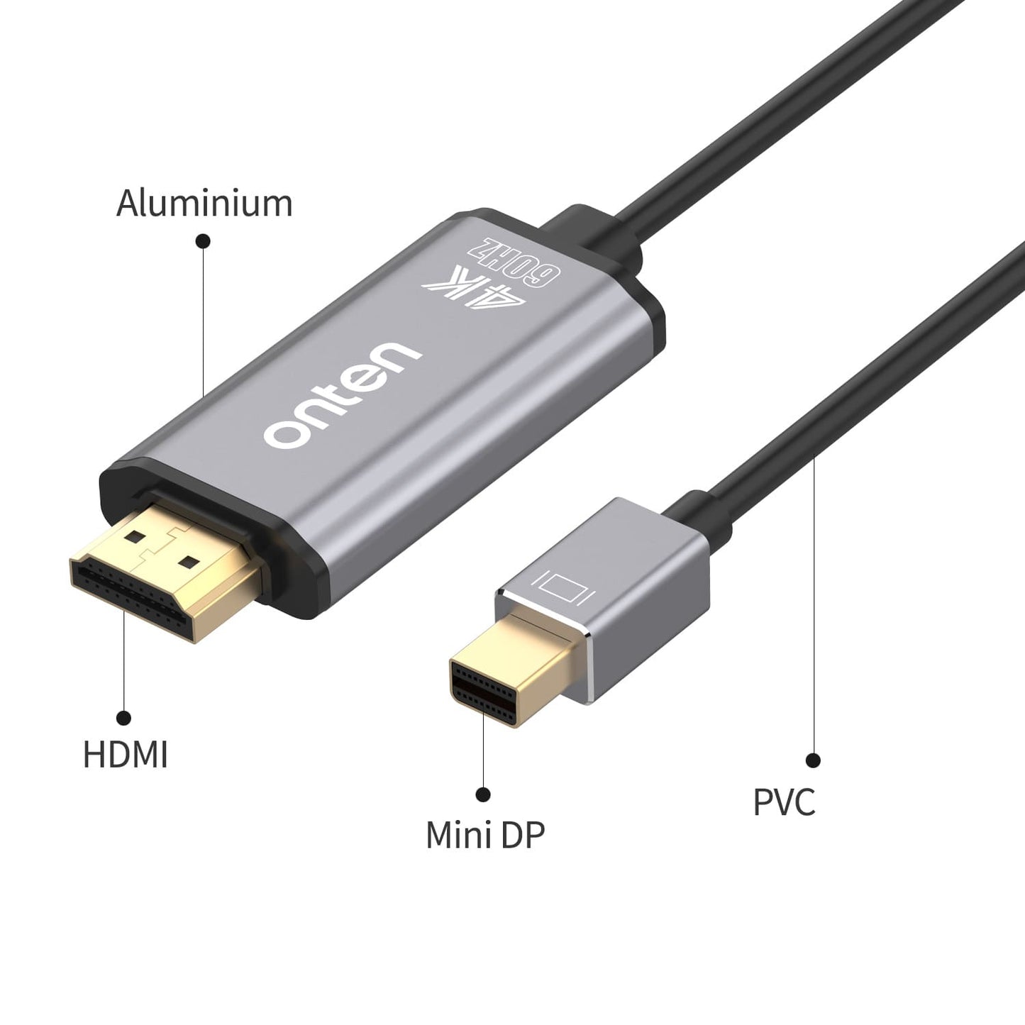 Mini DP to HDMI Cable 1.8m Support up to 4K Ultra HD 60Hz - Grey - OT-5130B