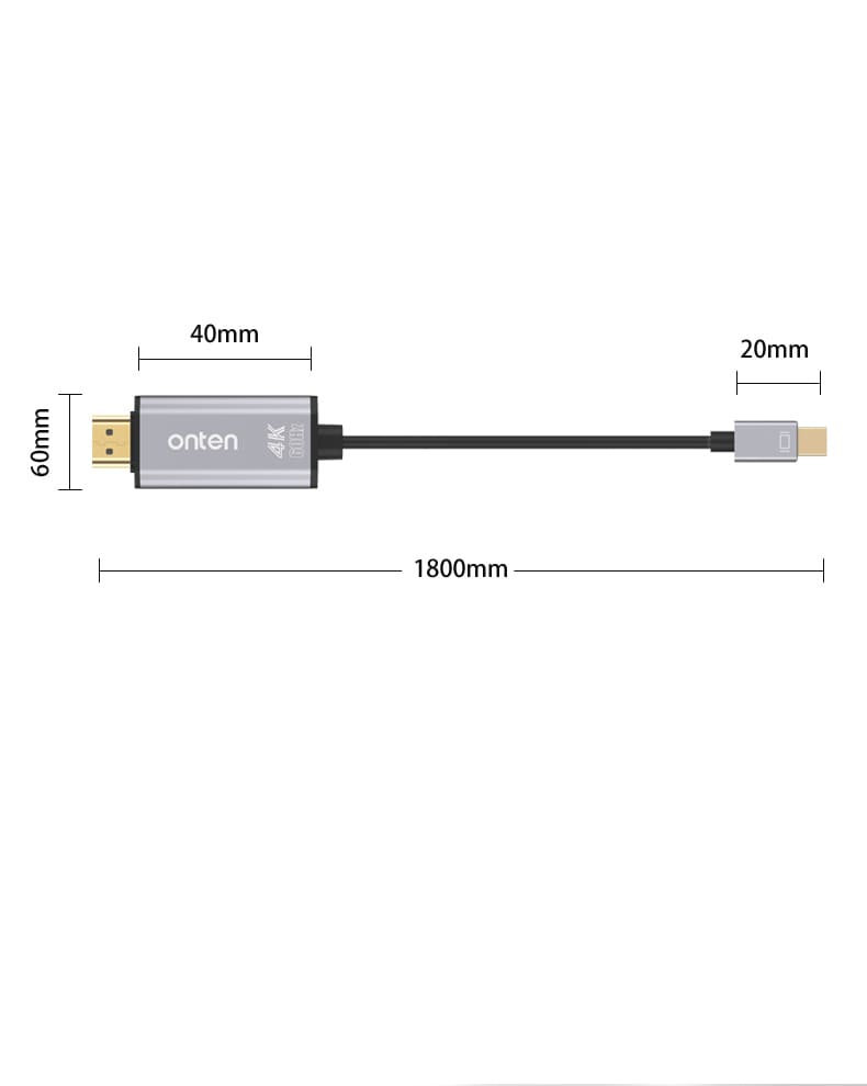 Mini DP to HDMI Cable 1.8m Support up to 4K Ultra HD 60Hz - Grey - OT-5130B