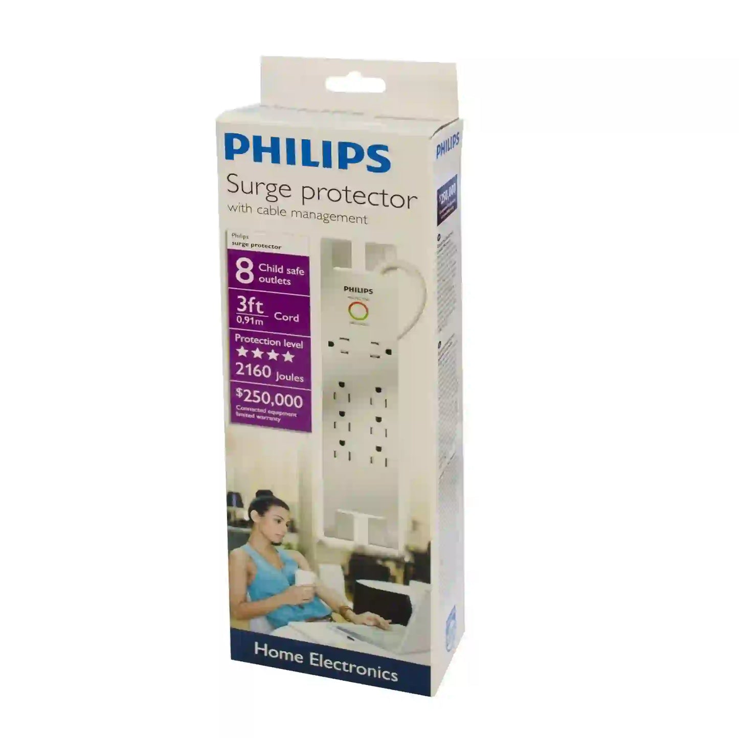 Power Bar 8 Outlets With 2 USB 2.1 Black 3Ft, / 0,9m Metal Body, Whit Metal Mounting Brackets