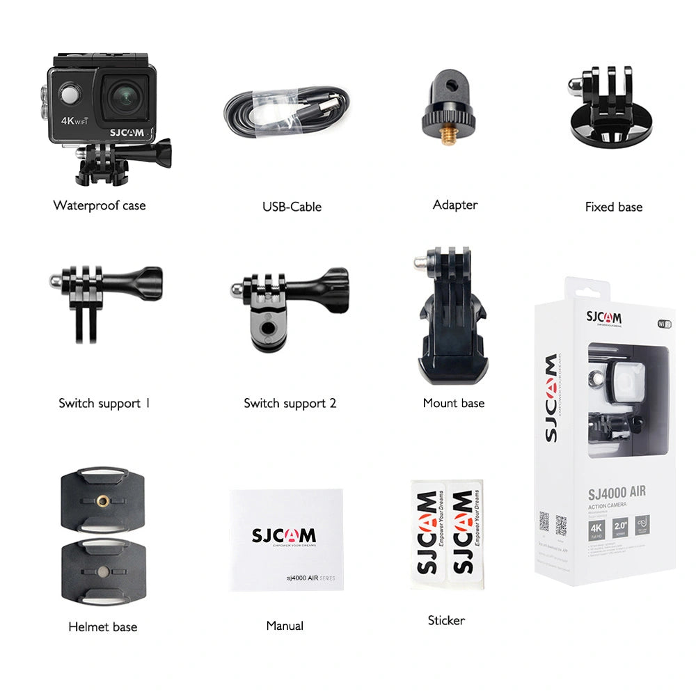 4K Action Camera SJCAM SJ4000 Air With Wi-Fi, 16MP Photos, 170° Wide Angle Lens, Waterproof Design, LCD Screen & Dashcam Mode