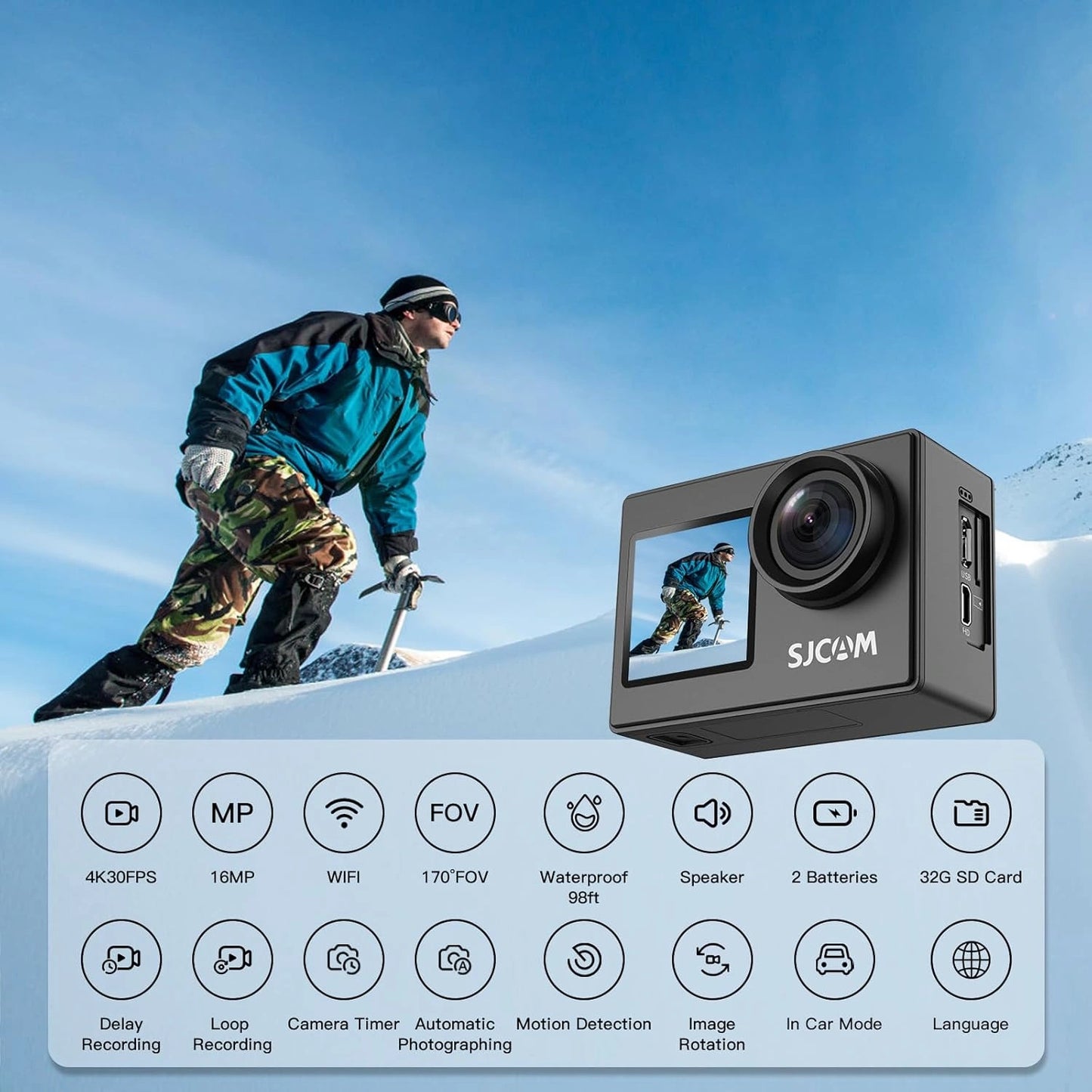 Full HD Action Camera SJCAM SJ4000 Wi-Fi With 1080P Video, 12MP Photos, 170° Wide Angle Lens, Waterproof Design & LCD Display
