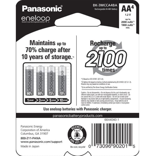 Battery Panasonic 4 - AA Ni - MH Rechargeable 2000mah 4 Pack 1.2V 10095 - Proflash