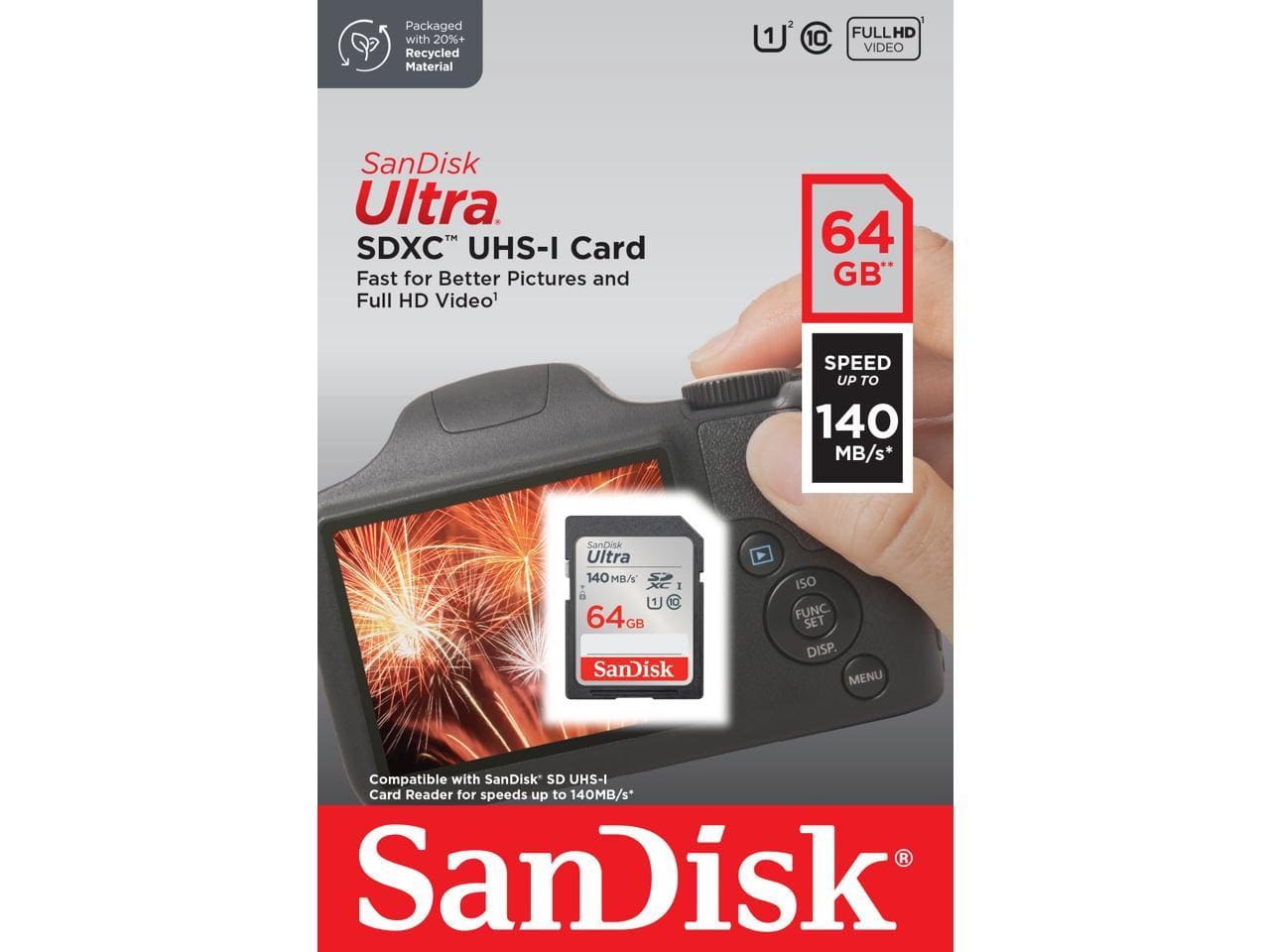 Carte SanDisk Ultra SDXC, 64 Go, U1, classe 10, Lecture : 140 Mo/s - Proflash