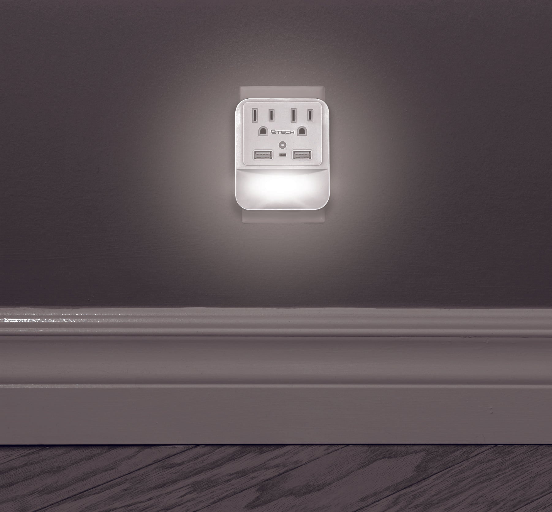 CJ Tech 2 Outlet Wall Tap With Dual USB Built in Nightlight, With Light Sensor / 53387 - Proflash