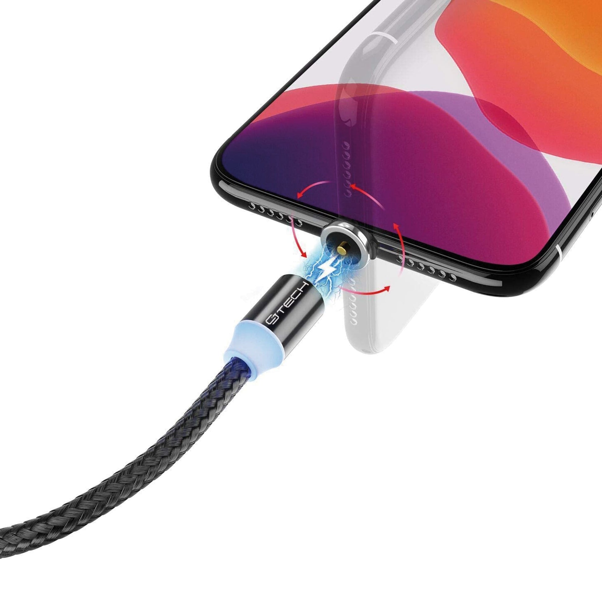 CJ Tech Magnetic USB Charging 6FT Black Cable with LED Multi 3 - in - 1 Cable Charger for Micro USB - Type C - Lightning - Proflash