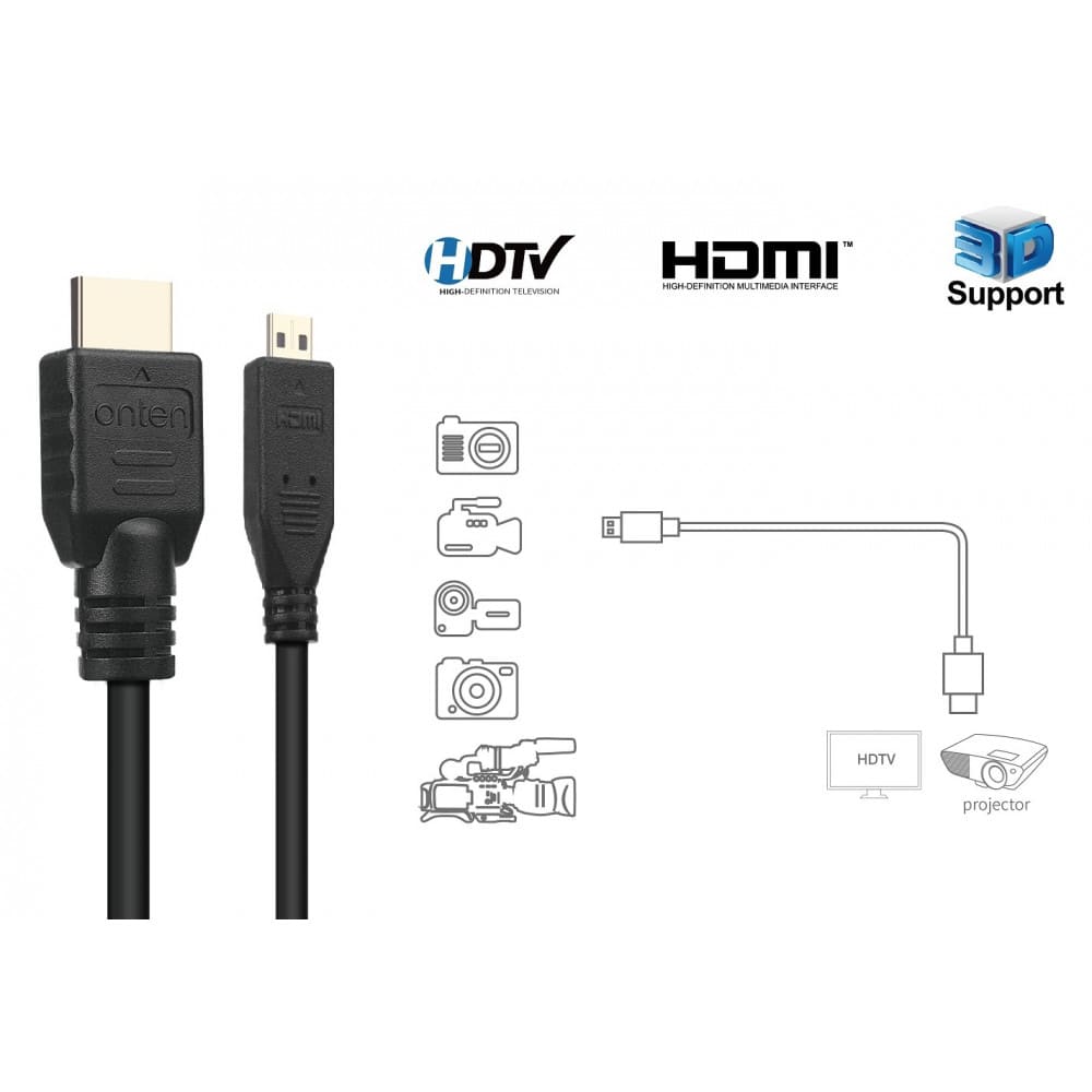 HD102 Onten Cable HDMI Micro (Male) to HDMI (Male) 1.5m - Proflash