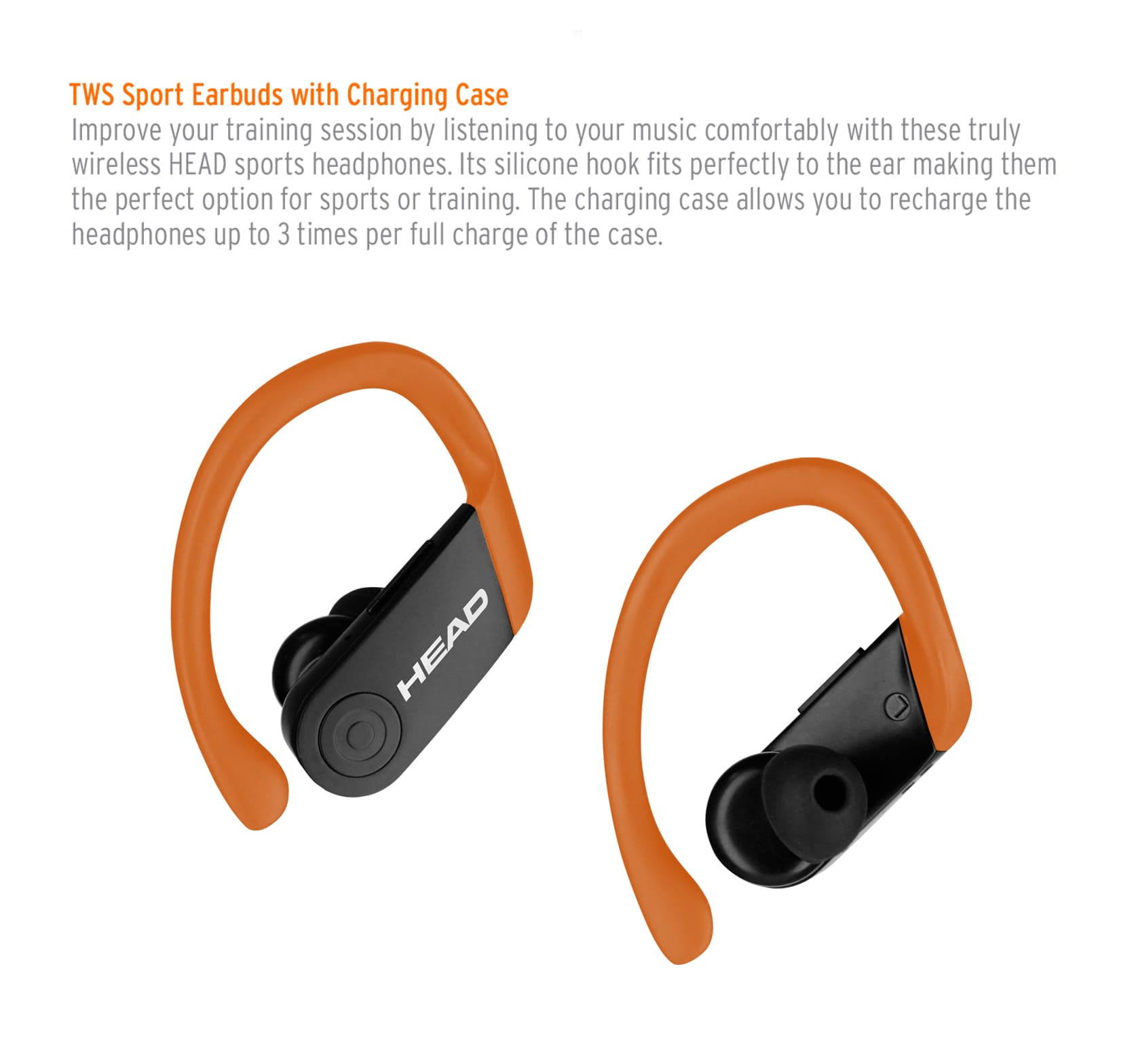 HTW - 30 HEAD TWS Bluetooth 5.0 Sport Headset with Battery Charging Case (Orange) - Proflash