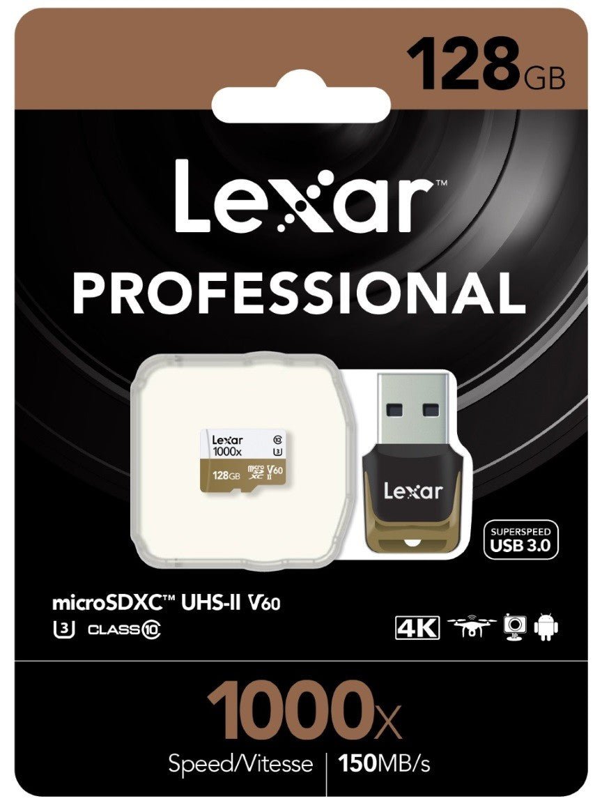 Lexar Professional 1000x 128GB microSDXC UHS - II U3 C10 V60 Memory Card - Proflash