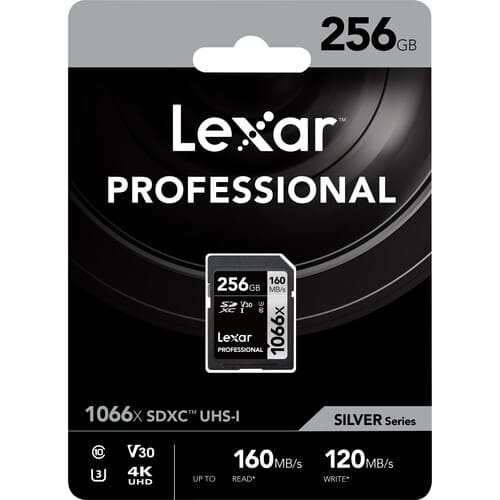 Lexar Professional 1066x 256GB SDXC UHS - I U3 C10 V30 Memory Card ( Silver Series) / LSD1066256G - BNNNG - Proflash