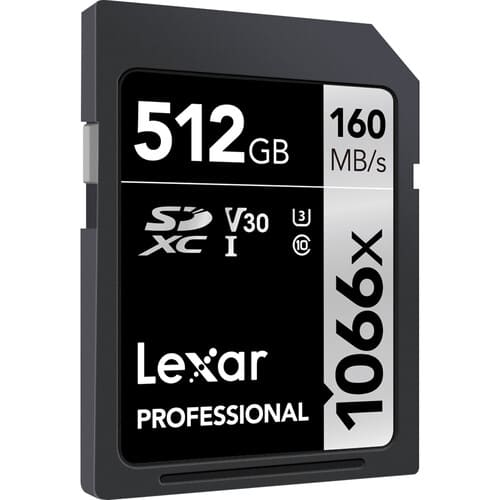 Lexar Professional 1066x 512GB SDXC UHS - I U3 C10 V30 Memory Card ( Silver Series) / LSD1066512G - BNNNG - Proflash