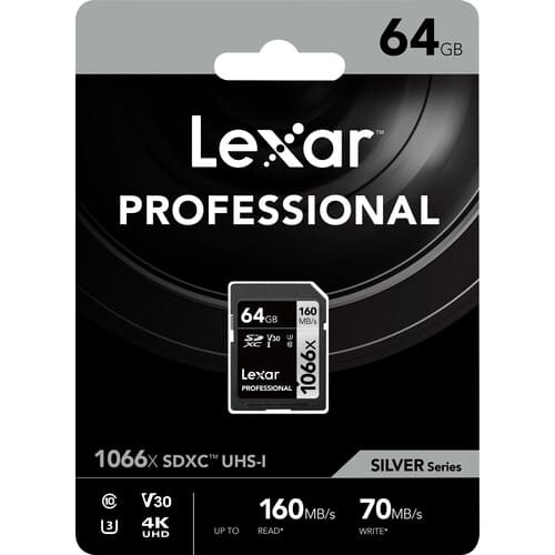 Lexar Professional 1066x 64GB SDXC UHS - I U3 C10 V30 Memory Card ( Silver Series) LSD1066064G - BNNNG - Proflash