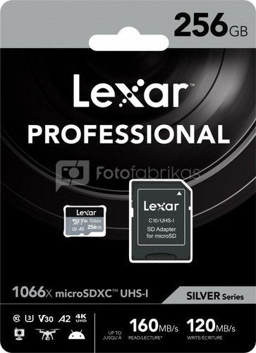 Lexar Professional 1066x UHS - I Micro SDXC Silver Series Memory Card with Adapter 256GB / LSD1066256G - BNNNG - Proflash