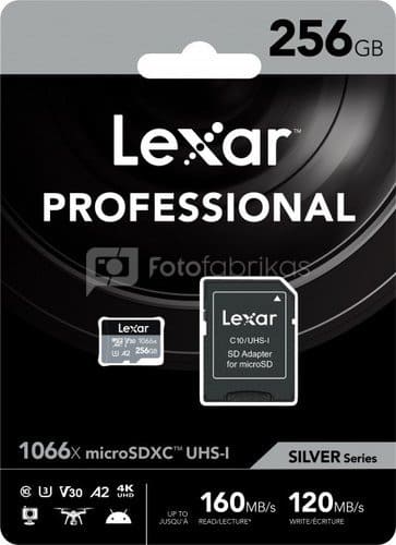 Lexar Professional 1066x UHS - I Micro SDXC Silver Series Memory Card with Adapter 256GB / LSD1066256G - BNNNG - Proflash