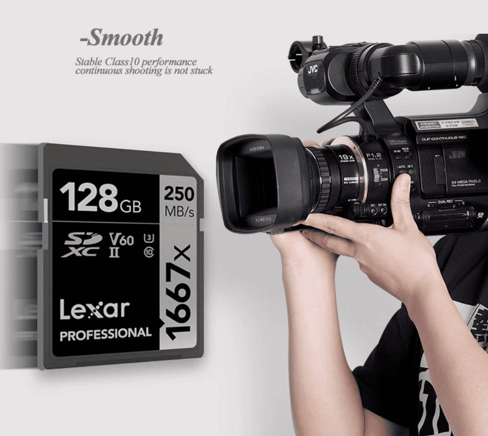 Lexar Professional 1667x 128GB SDXC UHS - II U3 C10 V60 Memory Card / LSD128GCB1667 - Proflash