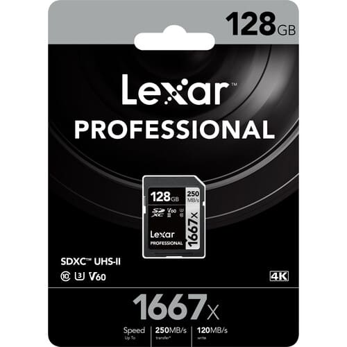 Lexar Professional 1667x 128GB SDXC UHS - II U3 C10 V60 Memory Card / LSD128GCB1667 - Proflash