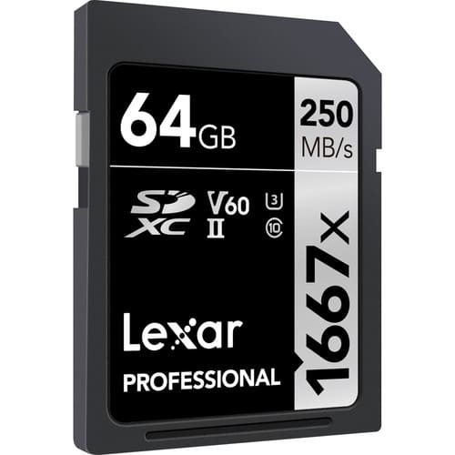 Lexar Professional 1667x 64GB SDXC UHS - II U3 C10 V60 Memory Card / LSD64GCB1667 - Proflash