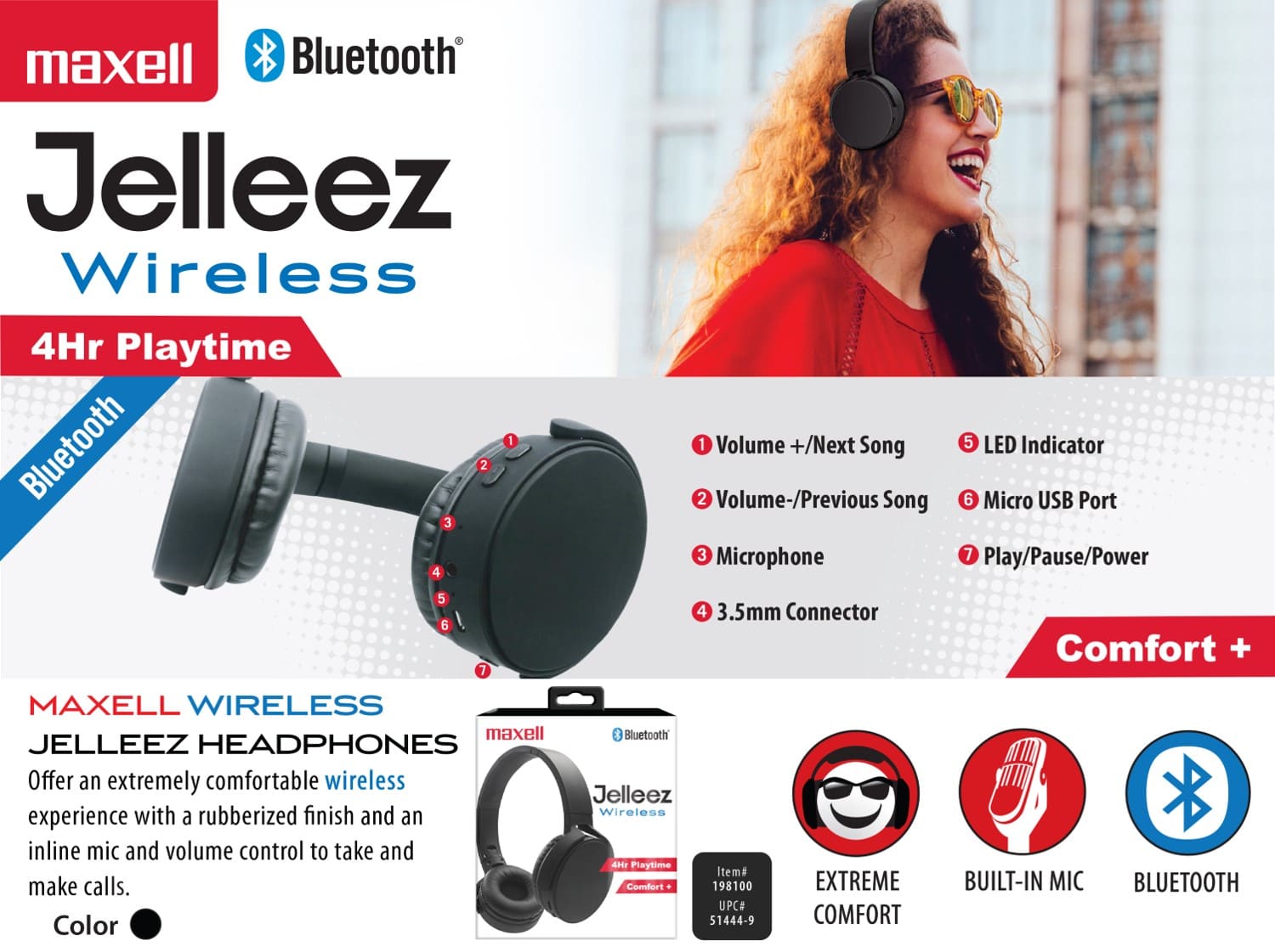 Maxell 198100 Jelleez Wireless Headphone Bluetooth - Black - Proflash