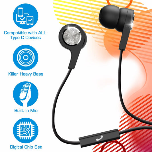 Maxell 199261 USB Type C In - Ear Headset with Microphone Color Black - Proflash