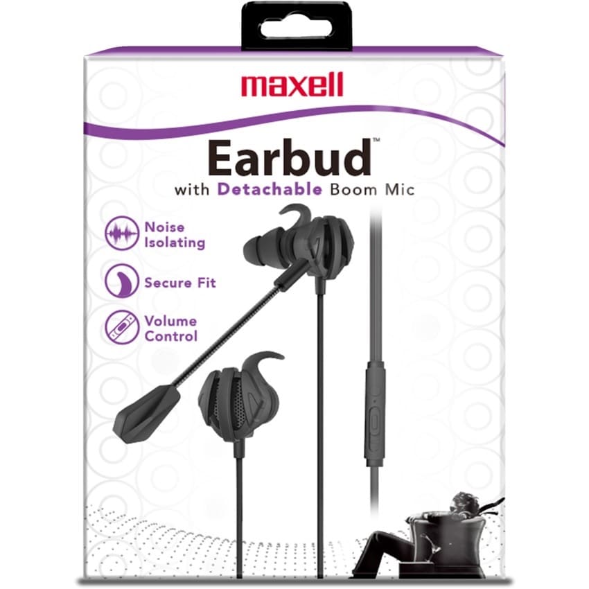 Maxell 199616 EBV - 2 Écouteurs Stéréo Bluetooth Noir avec Microphone à Perche Détachable et Prise de Connexion 3,5 mm. - Proflash