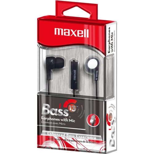 Maxell 199621 B - 13 Bass 13 Heavy Bass Earbuds Whit Mic - Black - Proflash