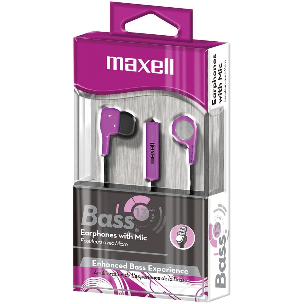 Maxell 199730 B - 13 Heavy Bass Earbuds Whit Mic - Purple - Proflash