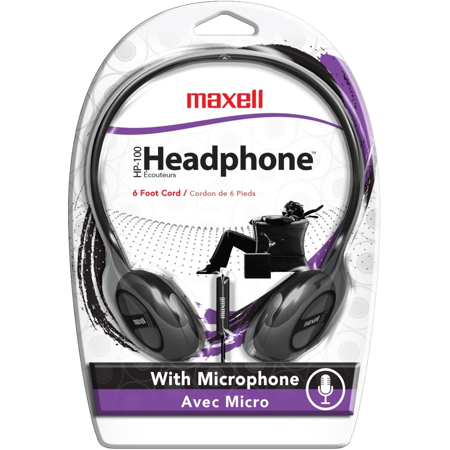 Maxell 199845 HP - 100WM Black Headphones with Adjustable Headband, With Microphone ,6 foot cable 1.8 m. - Proflash