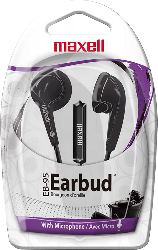 Maxell 199846 EB - 95 Stereo Earbuds - Black with Microphone - Proflash