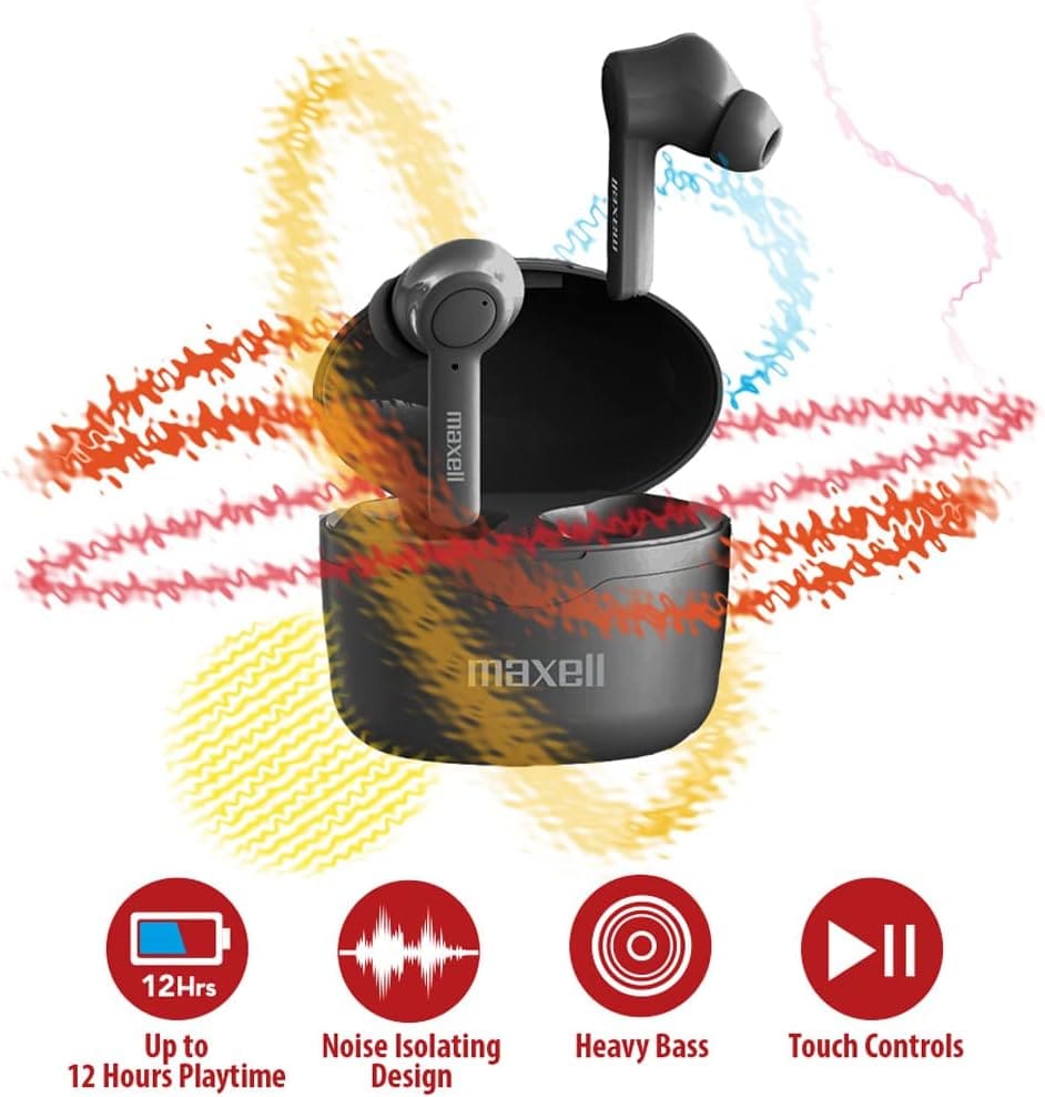 Maxell 199899 - Max Sync Up True Wireless Bluetooth Earbuds, Bass 13 Black - Proflash