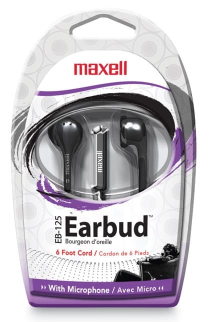 Maxell 199930 EB - 125M Sterio Earbuds Black with Micro 6ft /1.8m Cord - Proflash