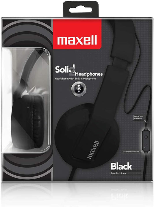 Maxell 290103 Solid2 Black Headphones Stereo with Microphone - Proflash