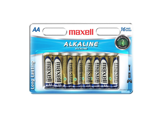 Maxell 723466 Alkaline Batteries AA, Pack of 16 - Proflash