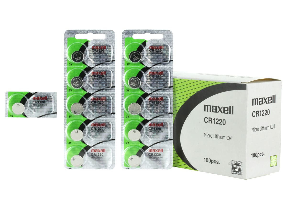 Maxell CR 1220 3V Lithium Batteries (5 Button Cells per Card) - Proflash