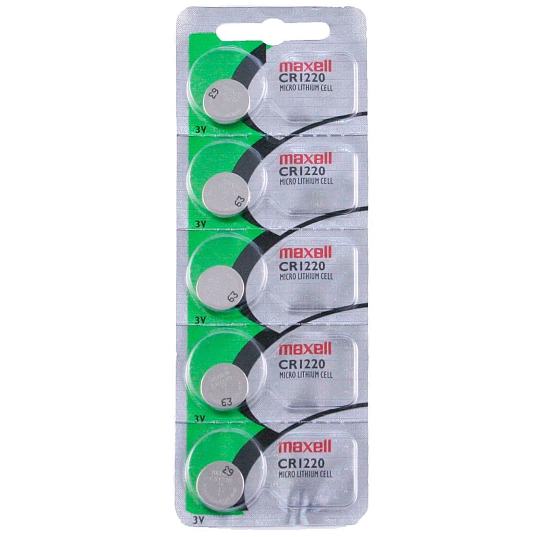 Maxell CR 1220 3V Lithium Batteries (5 Button Cells per Card) - Proflash