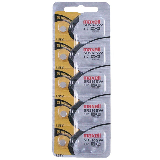 Maxell Watch Battery SR516SW 317 5PCS Tearstrip ( Pack of 5 Batteries ) 745850 - Proflash