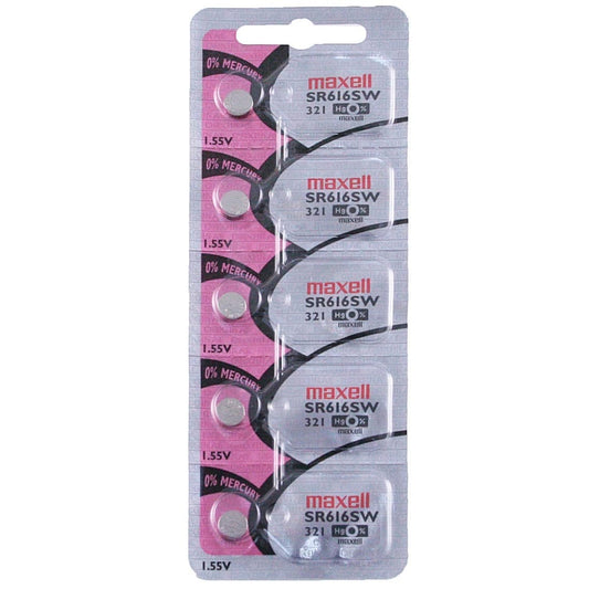 Maxell Watch Battery SR616SW 321 5PCS Tearstrip ( Pack of 5 Batteries ) 743850 - Proflash