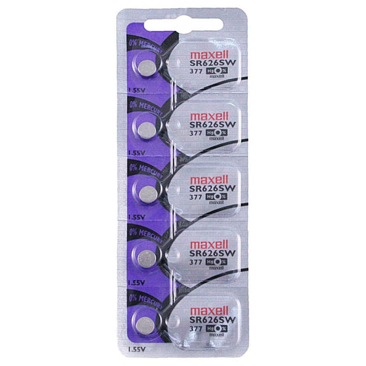 Maxell Watch Battery SR626SW 377 5PCS Tearstrip ( Pack of 5 Batteries ) 743050 - Proflash