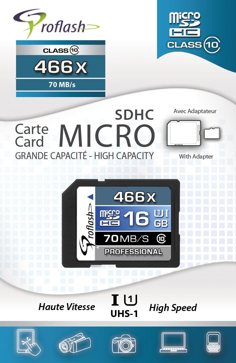 Memory Card Micro - SDHC 16GB Class 10 UHS - I With Adapter - Proflash