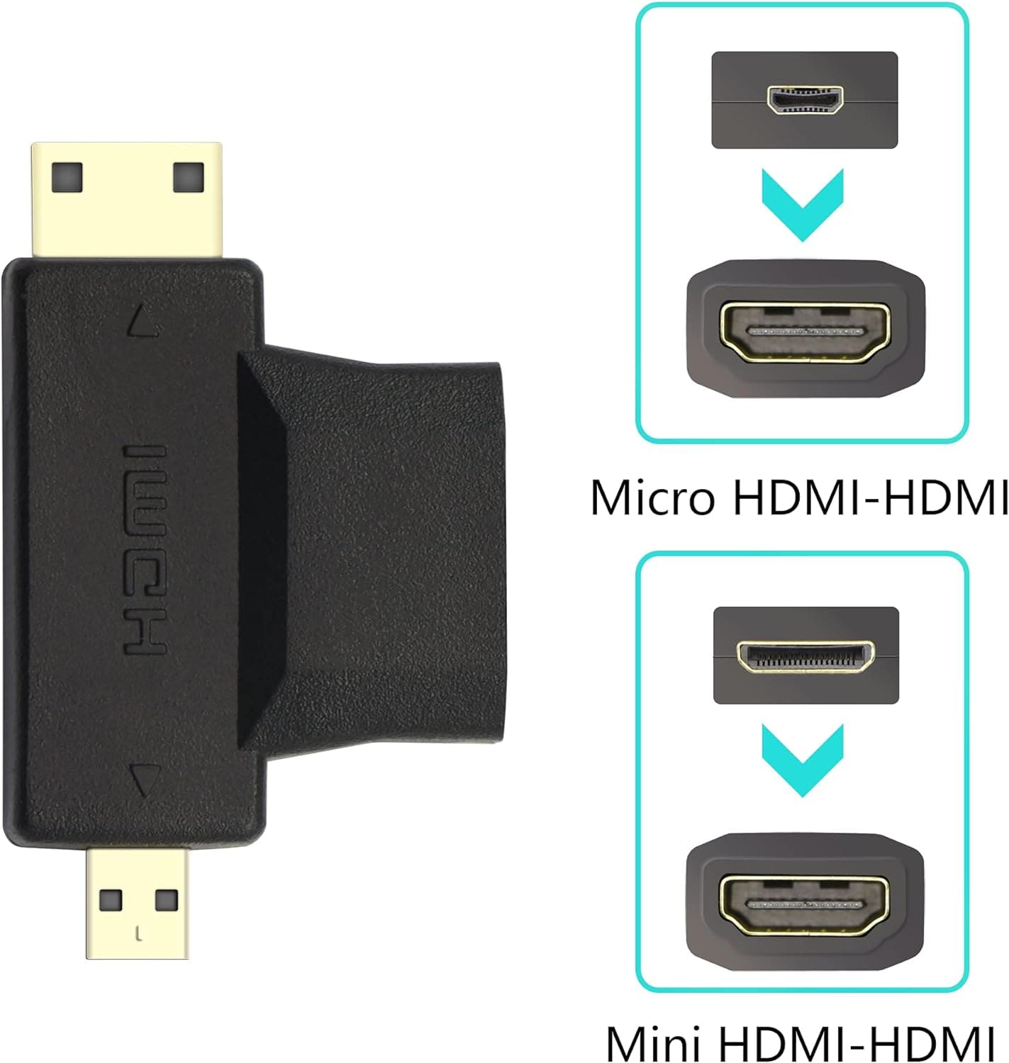 Onten HD708 Adaptateur Mini HDMI Mâle + Micro HDMI Mâle vers HDMI Femelle - Proflash